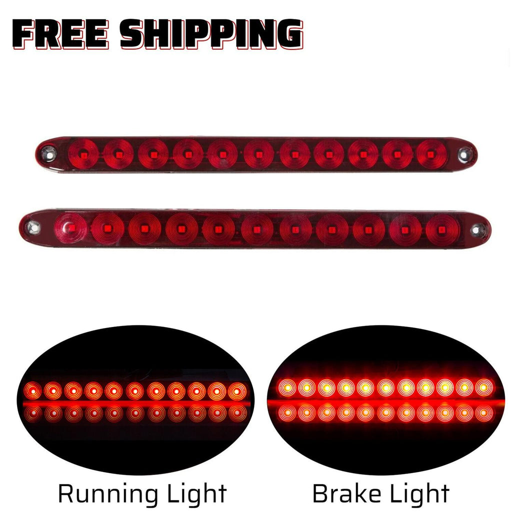2PCS 15" Red Truck Trailer Light Bar 11 LED Stop Turn Tail Brake Lights Strip