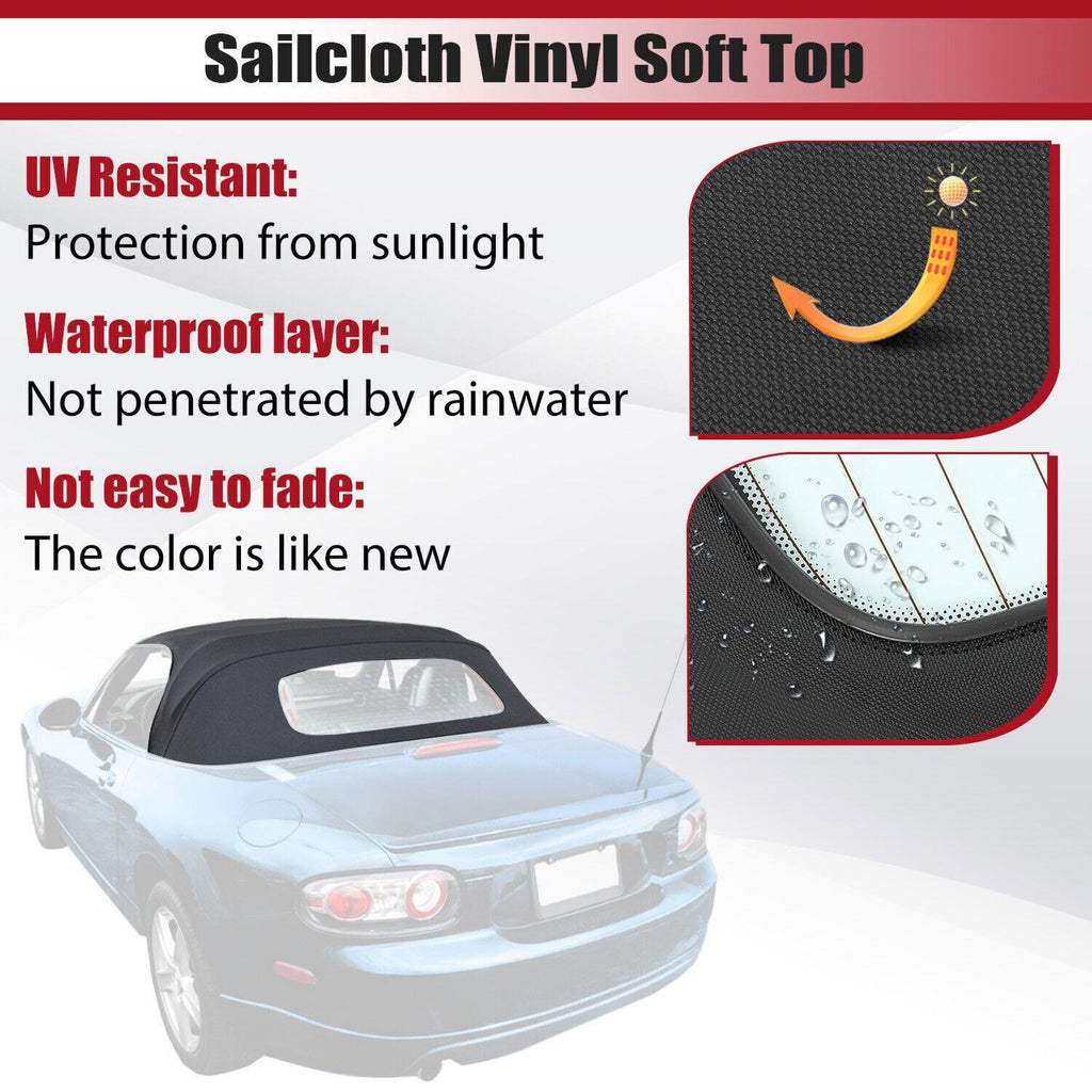 Black Convertible Soft Top W/ Heated Glass Window For Mazda MX-5 Miata 2006-2014