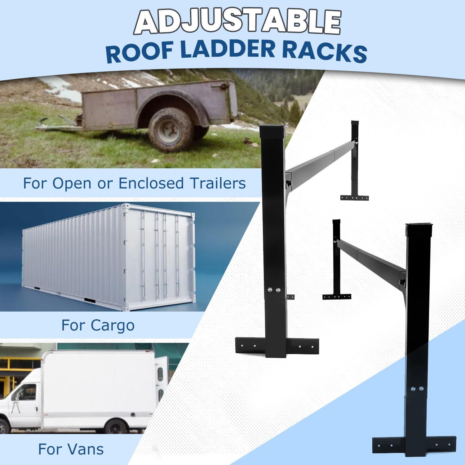 72"-108" Adjustable Ladder Roof Rack For Enclosed Trailers Cargo Vans Trucks