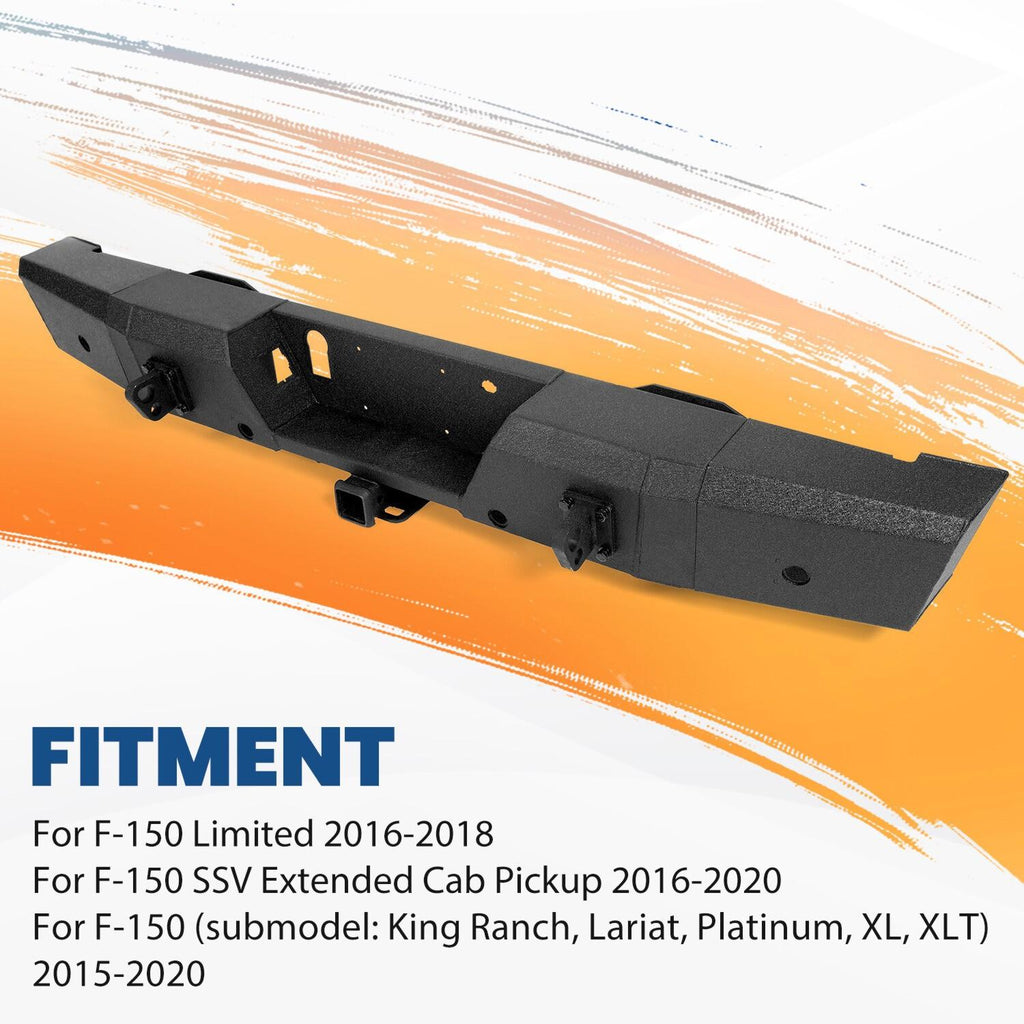 Rear Bumper Heavy Duty Steel For Ford F150 15-20 W/ TOW HITCH & Sensor Holes