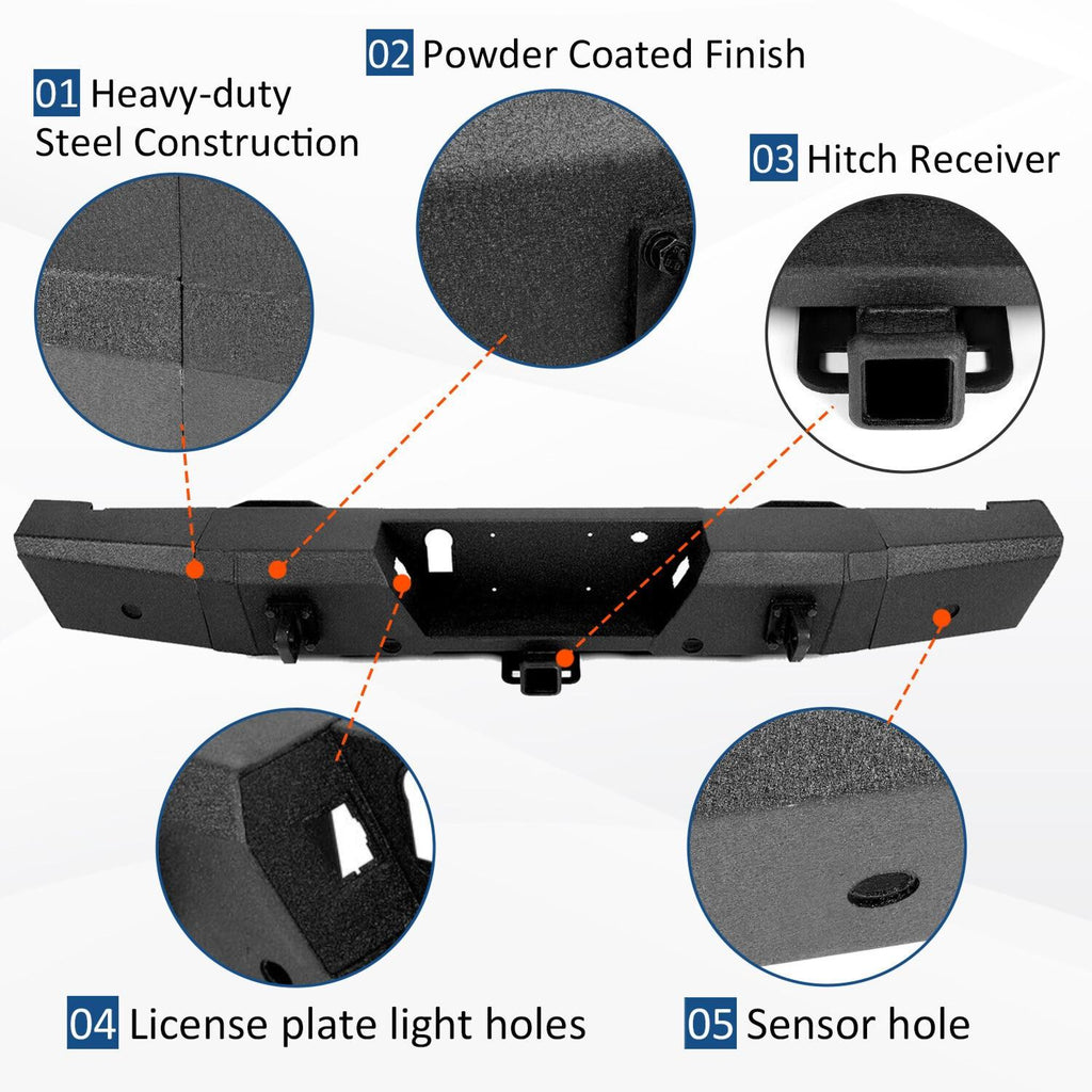 Rear Bumper Heavy Duty Steel For Ford F150 15-20 W/ TOW HITCH & Sensor Holes
