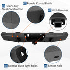 Rear Bumper Heavy Duty Steel For Ford F150 15-20 W/ TOW HITCH & Sensor Holes