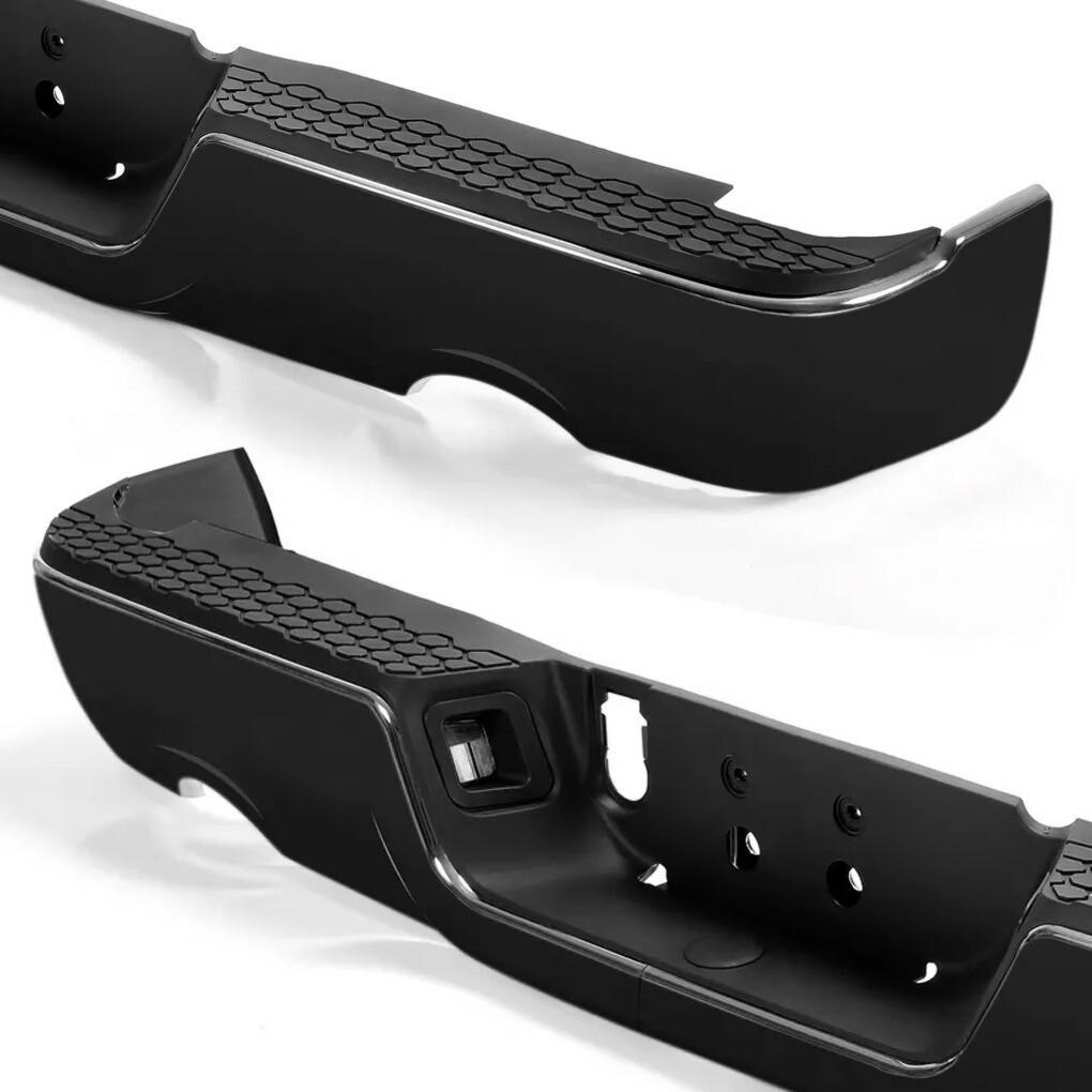 Gloss Black Rear Bumper For 09-18 Dodge Ram 1500 w/Dual Exhaust w/o Sensor Holes