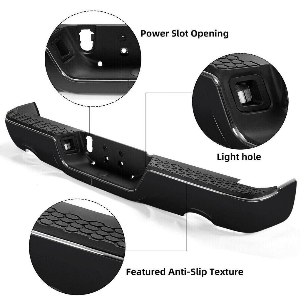 Gloss Black Rear Bumper For 09-18 Dodge Ram 1500 w/Dual Exhaust w/o Sensor Holes