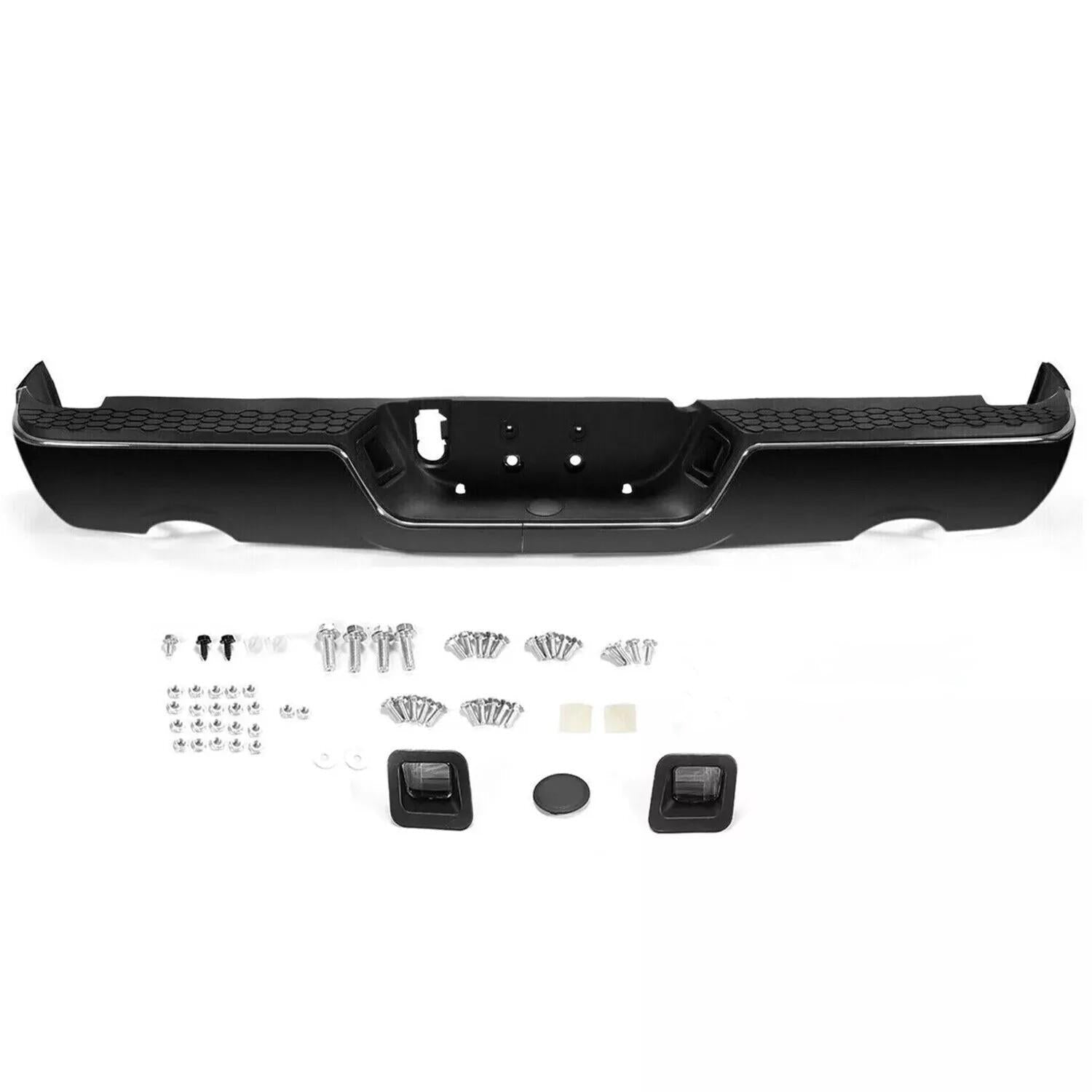 Gloss Black Rear Bumper For 09-18 Dodge Ram 1500 w/Dual Exhaust w/o Sensor Holes