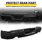 Gloss Black Rear Bumper For 09-18 Dodge Ram 1500 w/Dual Exhaust w/o Sensor Holes