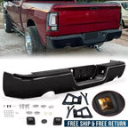 Gloss Black Rear Bumper For 09-18 Dodge Ram 1500 w/Dual Exhaust w/o Sensor Holes