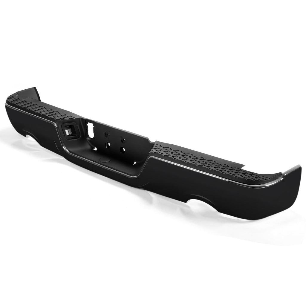 Gloss Black Rear Bumper For 09-18 Dodge Ram 1500 w/Dual Exhaust w/o Sensor Holes