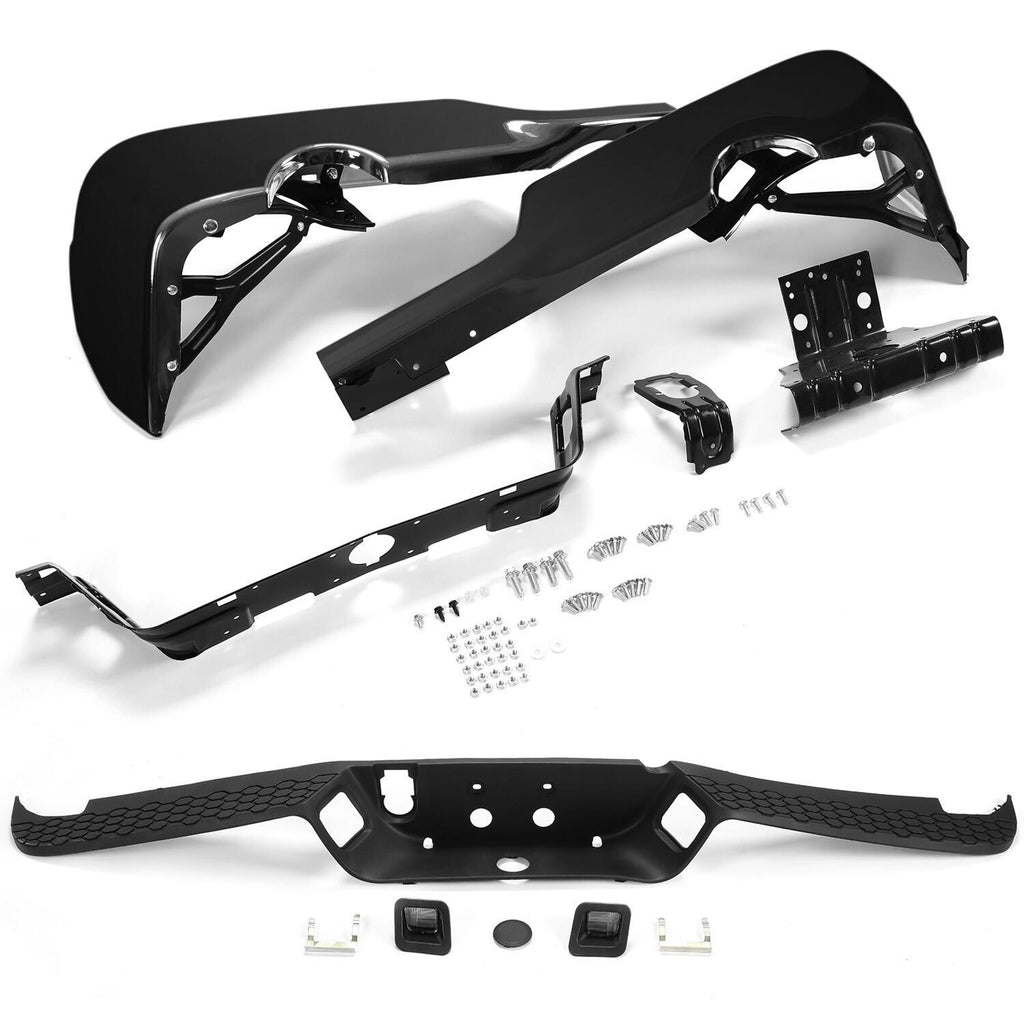 Gloss Black Rear Bumper For 09-18 Dodge Ram 1500 w/Dual Exhaust w/o Sensor Holes