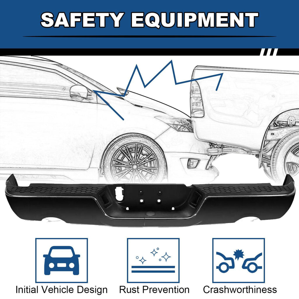 Gloss Black Rear Bumper For 09-18 Dodge Ram 1500 w/Dual Exhaust w/o Sensor Holes