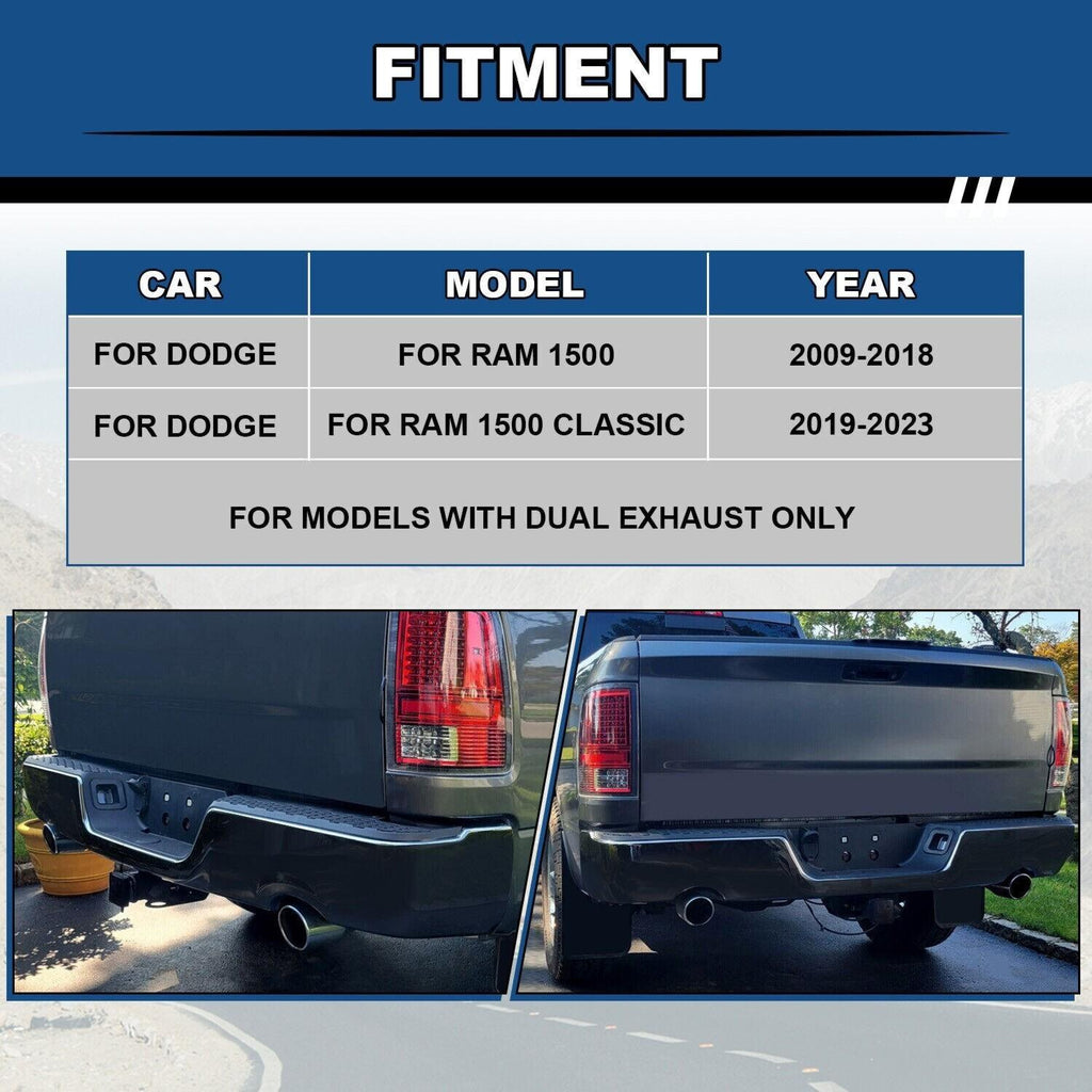 Gloss Black Rear Bumper For 09-18 Dodge Ram 1500 w/Dual Exhaust w/o Sensor Holes