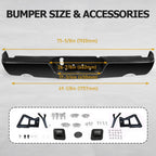 Gloss Black Rear Bumper For 09-18 Dodge Ram 1500 w/Dual Exhaust w/o Sensor Holes