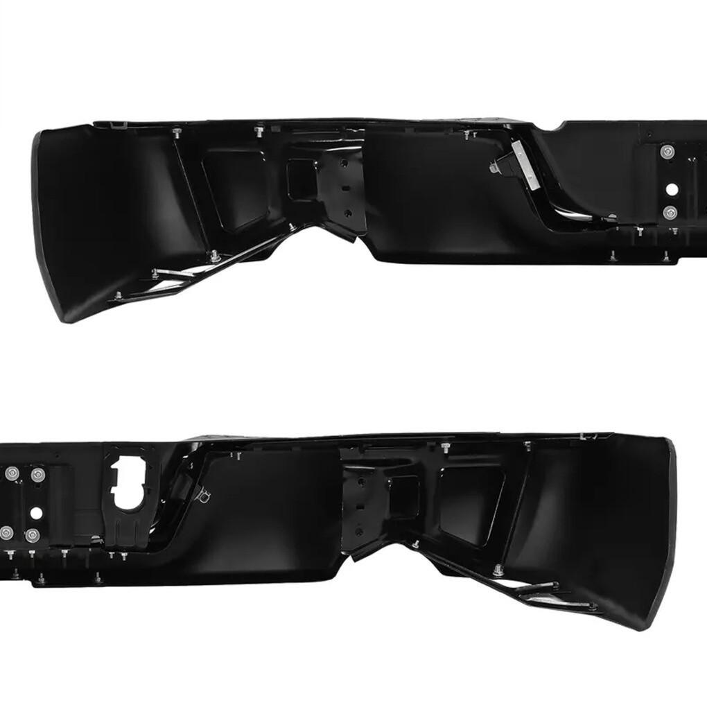 Gloss Black Rear Bumper For 09-18 Dodge Ram 1500 w/Dual Exhaust w/o Sensor Holes