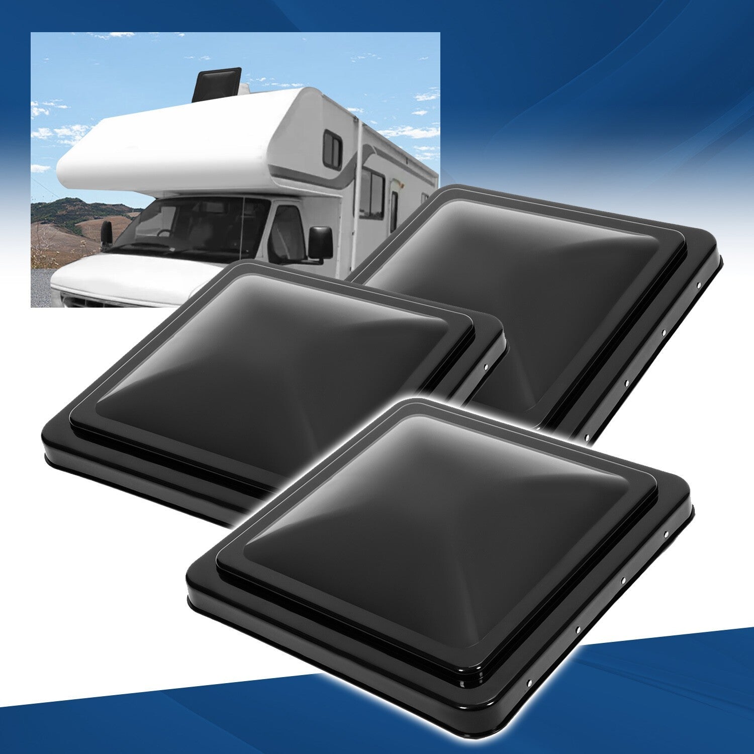 14" X 14" RV Replacement Roof Vent Cover Black Camper Trailer Vent Cover 3PCS