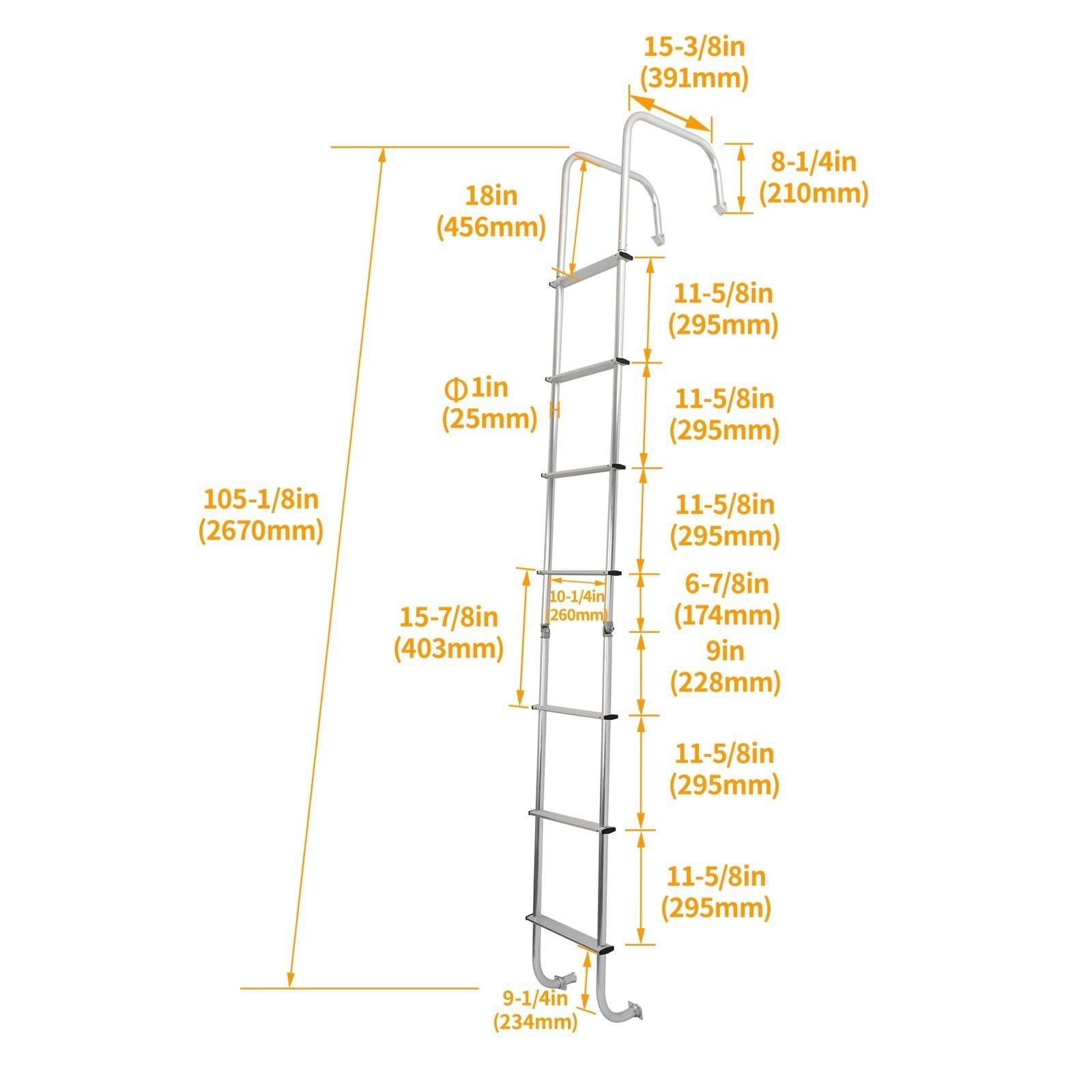 113" Universal Exterior Rear RV Ladder Silver Aluminium Assembly #139.21 LA-401