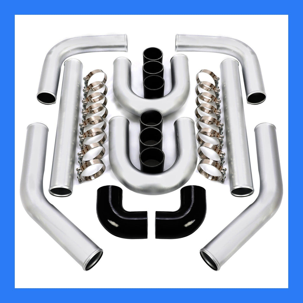 8PC 3" inch Aluminum Turbo Intercooler U Pipe Silicone Hose T-Clamp Kit Set