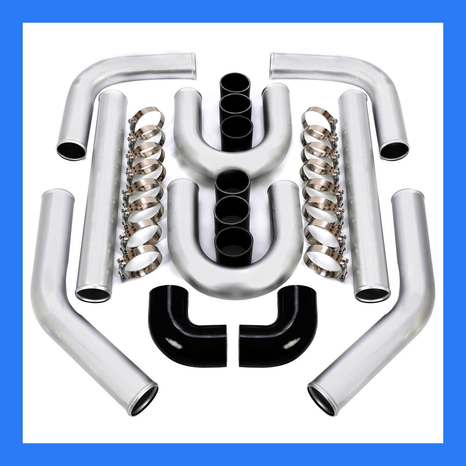 8PC 3" inch Aluminum Turbo Intercooler U Pipe Silicone Hose T-Clamp Kit Set