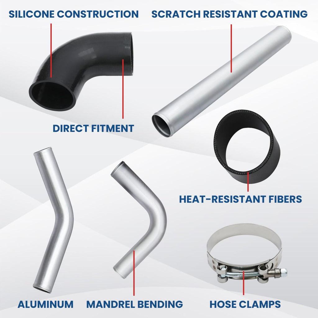 8PC 3" inch Aluminum Turbo Intercooler U Pipe Silicone Hose T-Clamp Kit Set