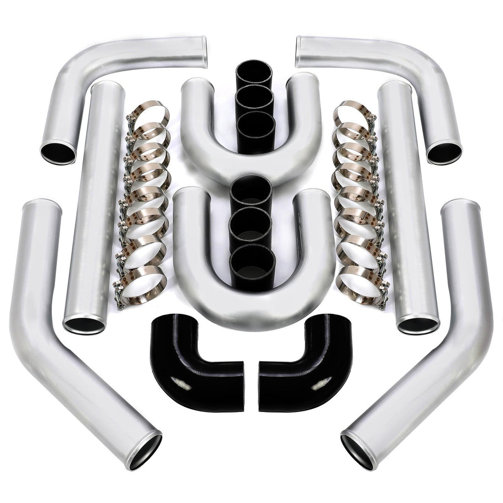 8PC 3" inch Aluminum Turbo Intercooler U Pipe Silicone Hose T-Clamp Kit Set