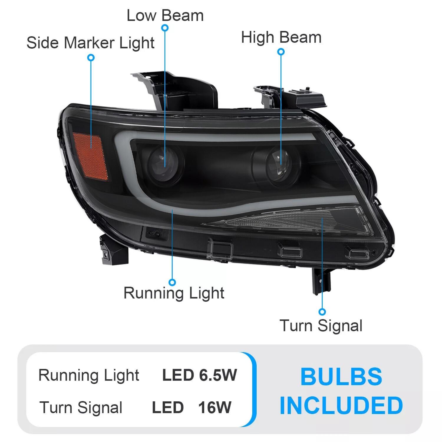 For  Chevy Colorado 2015-2022 LED Tube DRL Dual Projector Headlights Headlamps