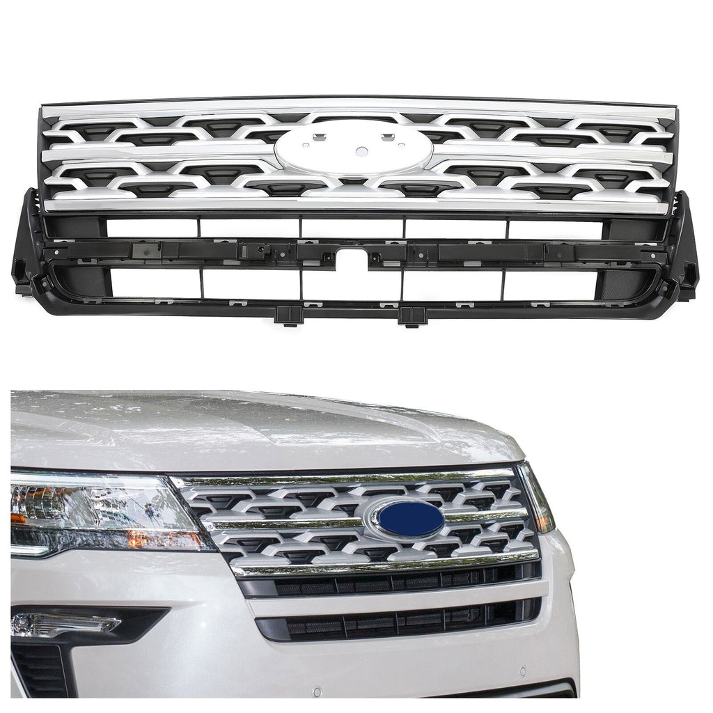 Front Bumper Upper Grille ABS Grill w/Chrome For Ford Explorer XLT 2018 2019