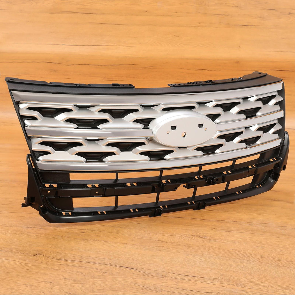 Front Bumper Upper Grille ABS Grill w/Chrome For Ford Explorer XLT 2018 2019