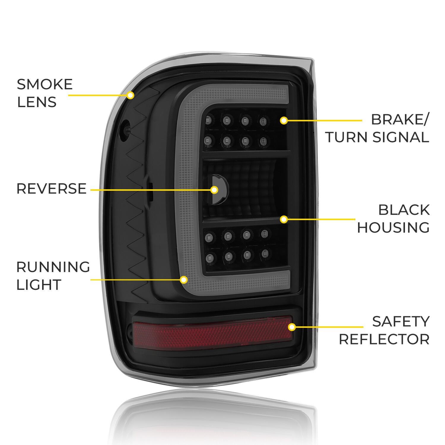 For Ford Ranger 2001-2011 Black Housing Smoke Lens Tail Lights LED C Light Bar
