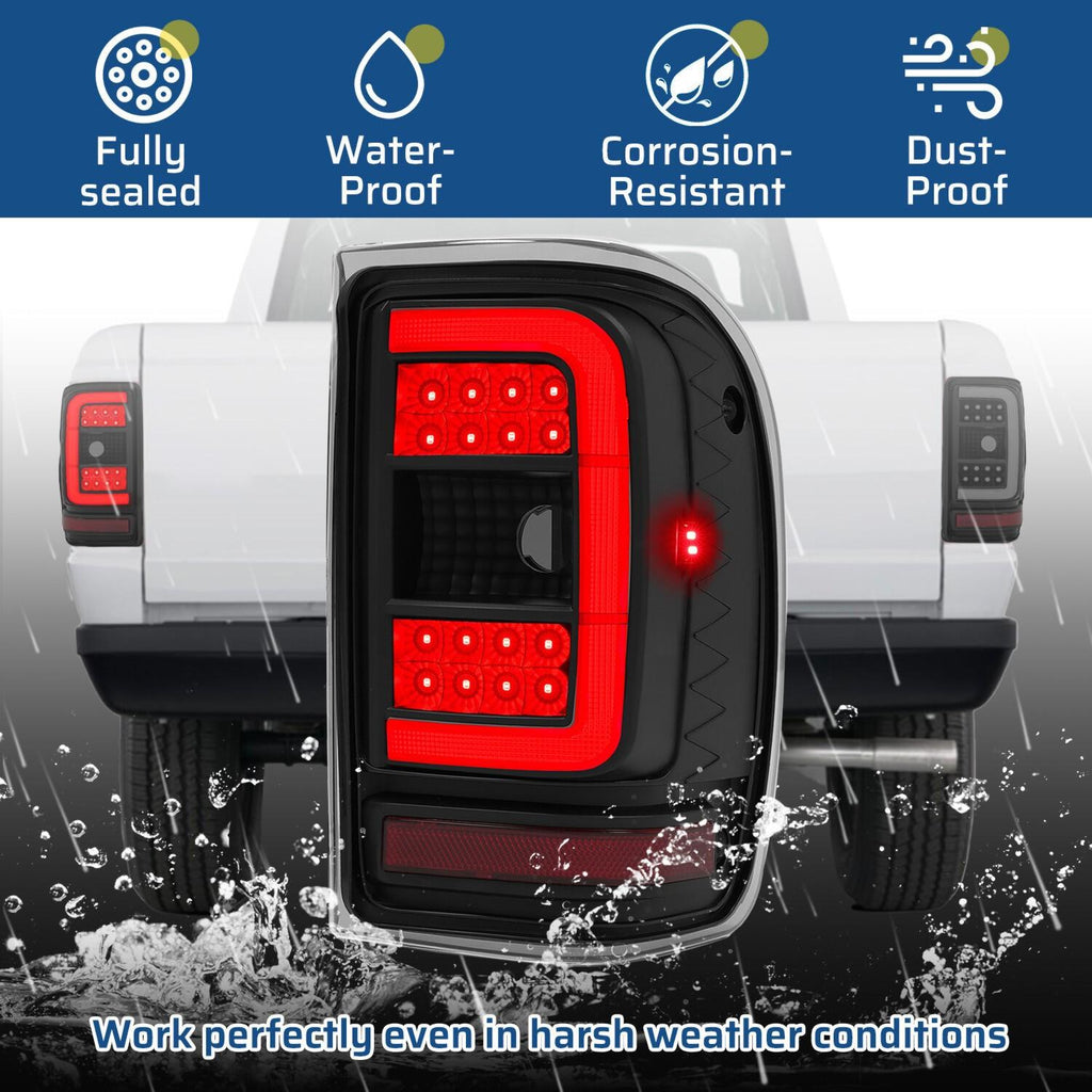 For Ford Ranger 2001-2011 Black Housing Smoke Lens Tail Lights LED C Light Bar