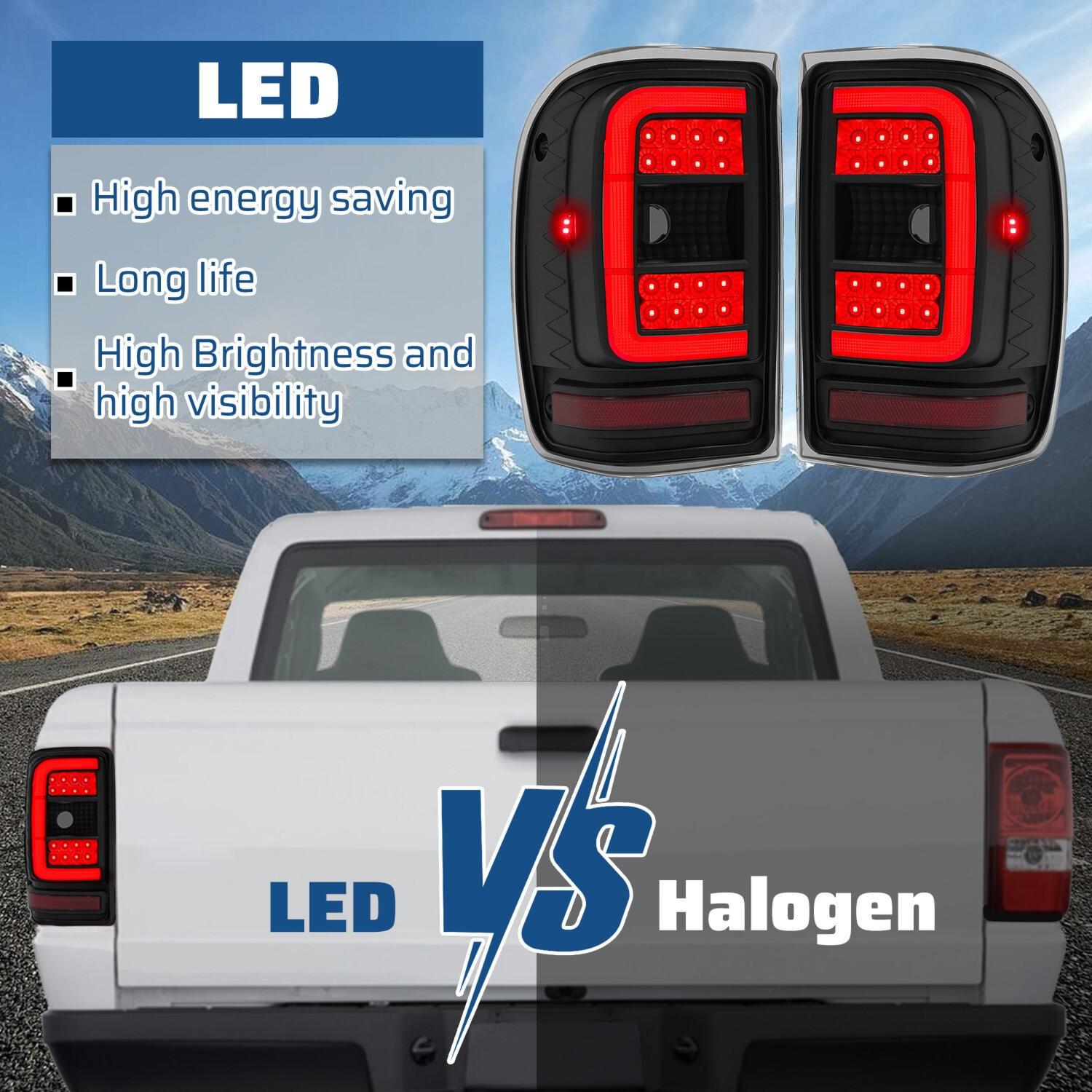 For Ford Ranger 2001-2011 Black Housing Smoke Lens Tail Lights LED C Light Bar