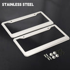 Chrome Stainless Steel Metal License Plate Frame Tag Cover With Screw Caps 2 Pack