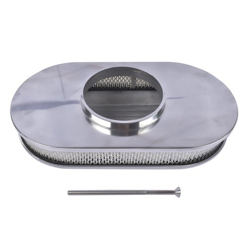 15" Oval Half Finned Polished Aluminum Air Cleaner Filter For Chevy SBC BBC 400