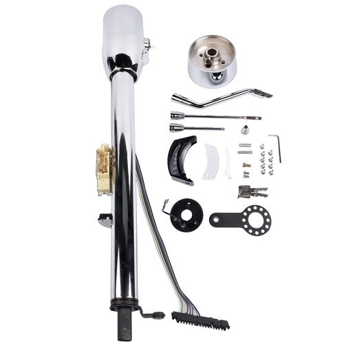 30" Chrome Tilt Auto Steering Column w/ 9 Hole Wheel Adapter Key Stainless Steel