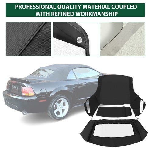 For Ford mustang Convertible 1994 1995 -2003 2004 Soft top W/window BlK Plastic