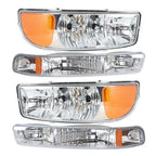 Fit For GMC Sierra 1500 1999-2007 LH+RH Headlight Replacement Halogen Chrome