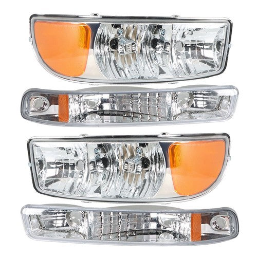 Fit For GMC Sierra 1500 1999-2007 LH+RH Headlight Replacement Halogen Chrome