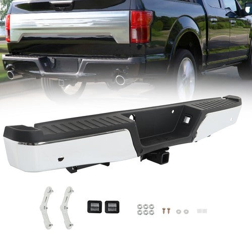 For Ford F150 2015-2019 w/ Heavy Duty Tow & Sensor Hole Chrome Rear Bumper