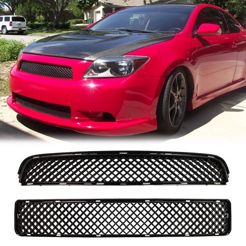 53101-21110 Front Upper & Lower Hood Grille Black 2pcs for Scion TC 2005-2010
