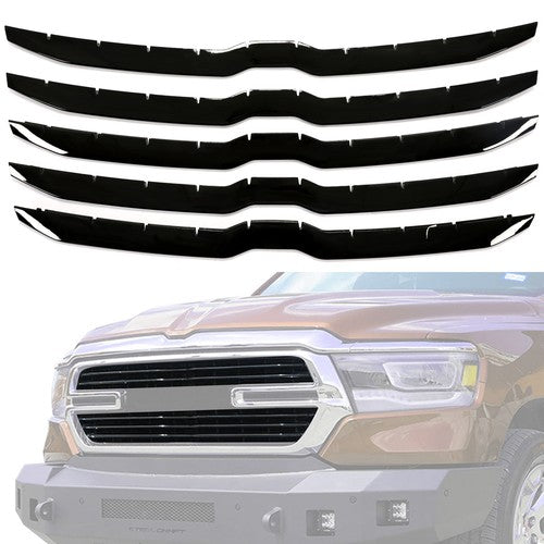 Gloss Black Grille Cover Overlay Trim for Dodge Ram 1500 2019 to 2023