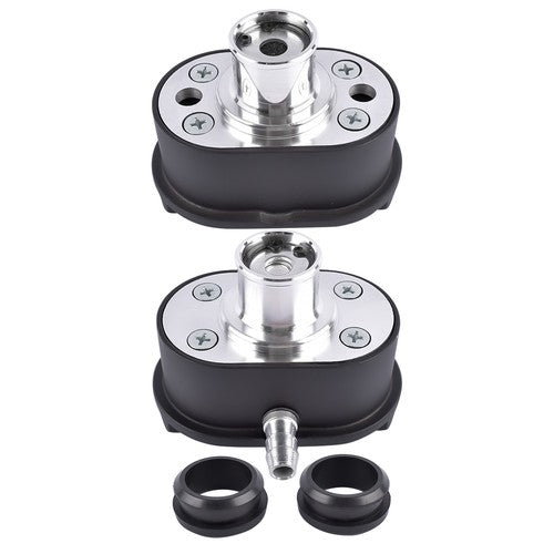 Oval Finned Black Aluminum Push-in Breather & PCV Kit 1-1/4" Valve Cover Holes