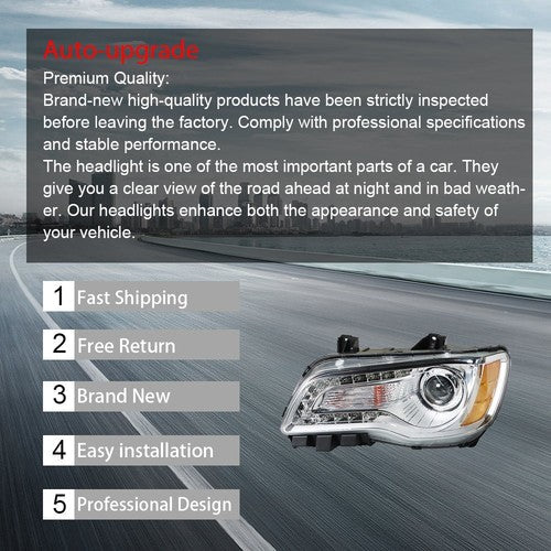 Fit For Chrysler 300 2011-2014 LH/Left Headlight Replacement Chrome Housing