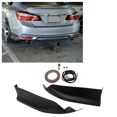Black Rear Bumper Lip Splitter Spoiler Side Apron for 2016 2017 Honda Accord Sedan