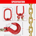 2PCS 5/16"x6' G80 Chain Lifting Sling 2 Legs 3T/6600lbs Capacity w/ Grab Hooks