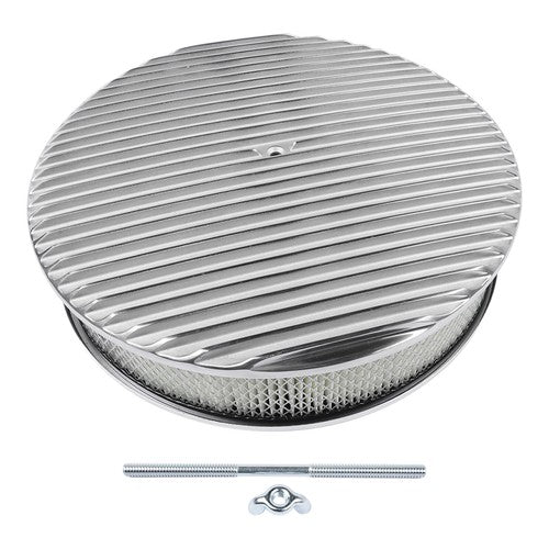 14 Full Finned Aluminum Round Air Cleaner Air Filter Kit Polished Recessed Base