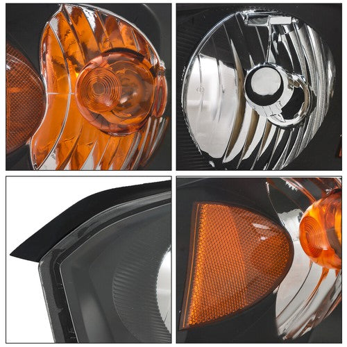 RH & LH Headlights Headlamps Housing Halogen Black For Chevy Malibu 2004-2008