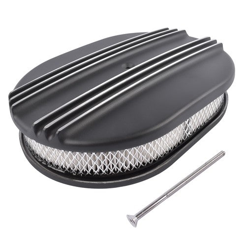 Black Cast Aluminum Half Finned 12″ Air Cleaner Assembly for Chevy Mopar Classic