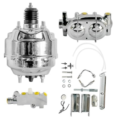 9" Chrome Brake Booster Master Cylinder Disc Drum Valve Kit For Chevy Corvette
