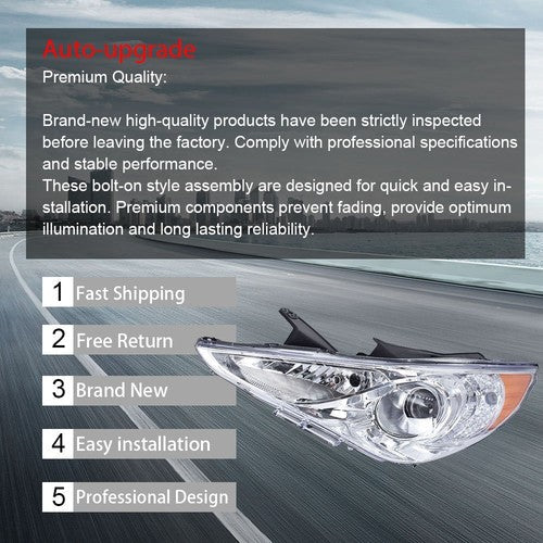 2x For Hyundai Sonata 11-14 Chrome Housing Amber Corner Projector Headlights