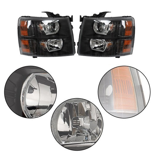 Headlights Headlamps Black Housing Pair For 07-14 Chevy Silverado 1500-3500 New