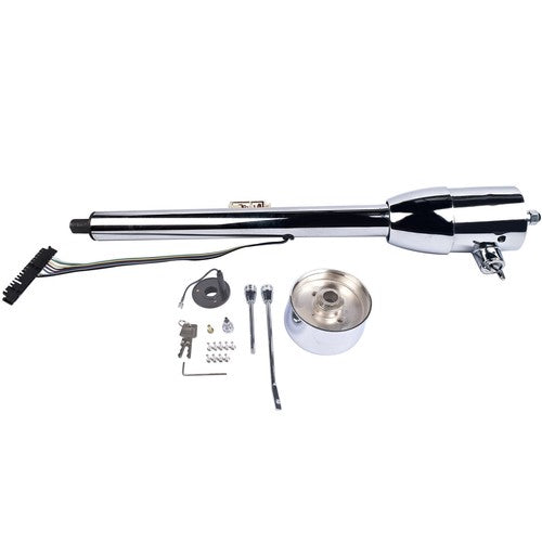 28" GM Tilt Manual Chrome Floor Shift Steering Column With Key & 9 Bolt adapter