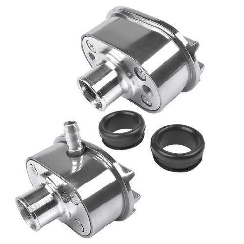 Polished Aluminum Finned Oval PCV + Push-in Breather Combo Valve Cover Set of 2